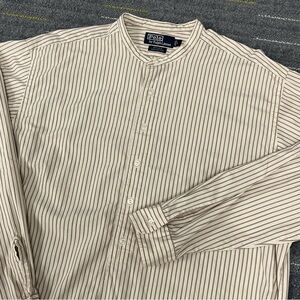 Polo Ralph Lauren Brodie Shirt Mens Large Beige Striped Band Collar Popover